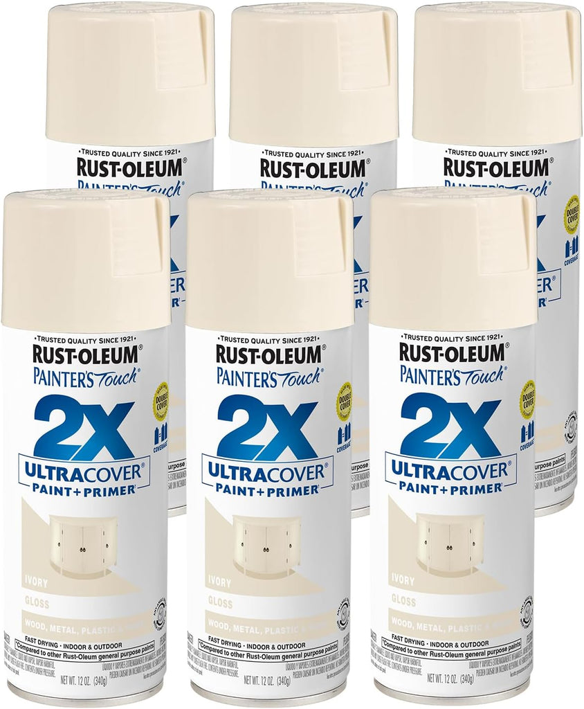Rust-Oleum 334035-6PK Painter's Touch 2X Ultra Cover Spray Paint, 12 oz, Gloss Ivory, 6 Pack