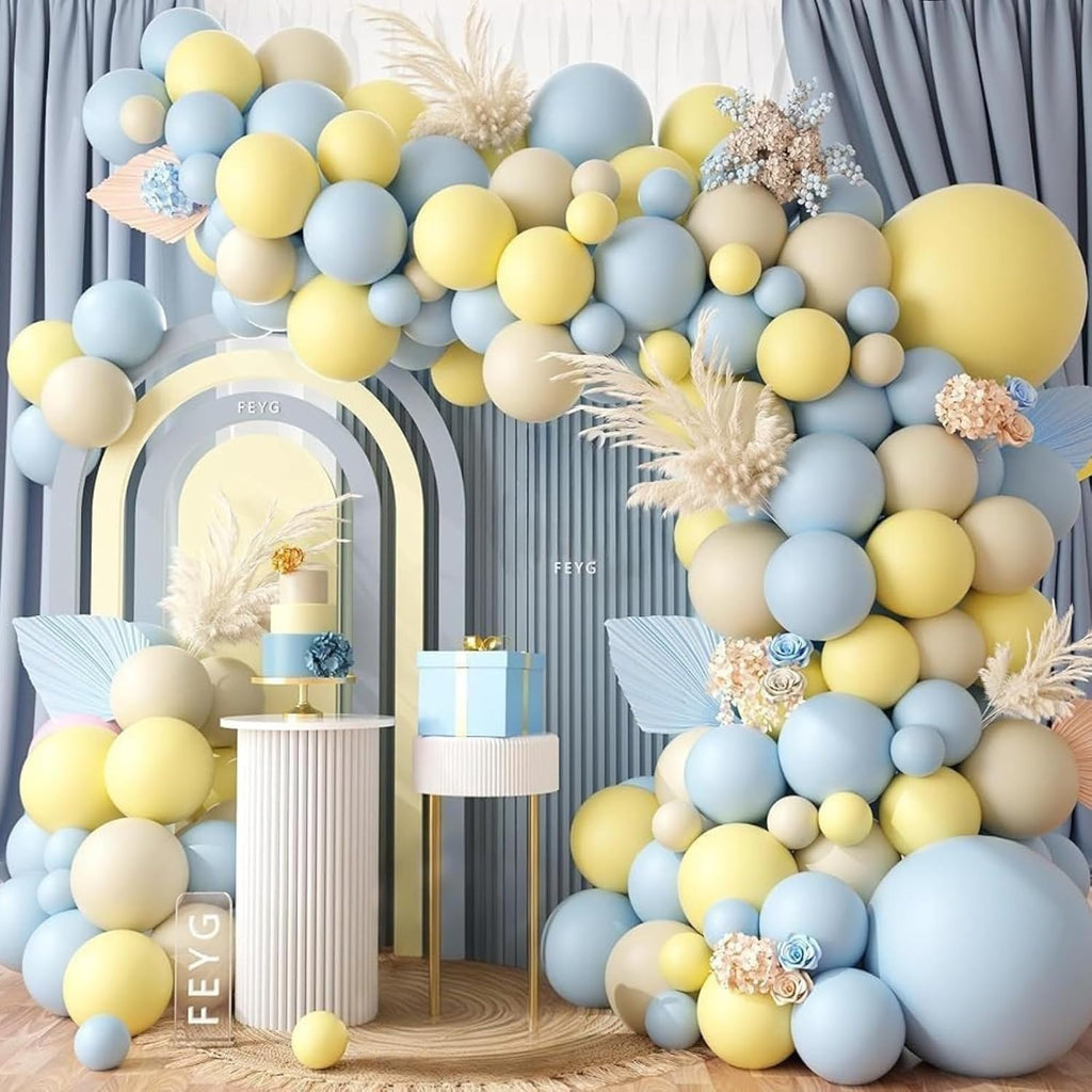 Pastel Blue Yellow Balloon Garland Arch Kit, Gender Reveal Latex Balloons