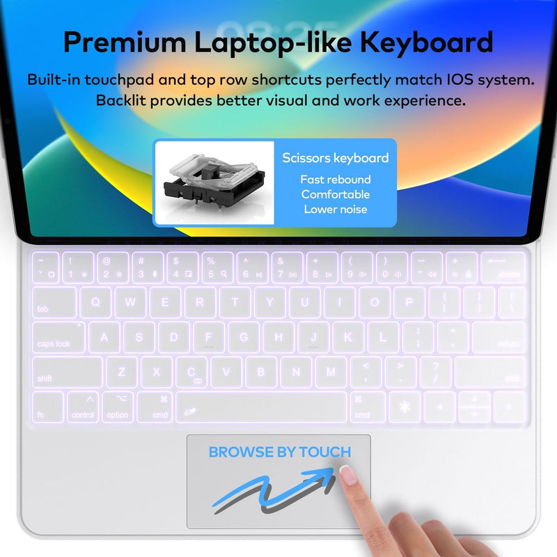 Funda con Teclado runelk para iPad Air 11" (M4/M3/M2) y Pro 11" - Blanco
