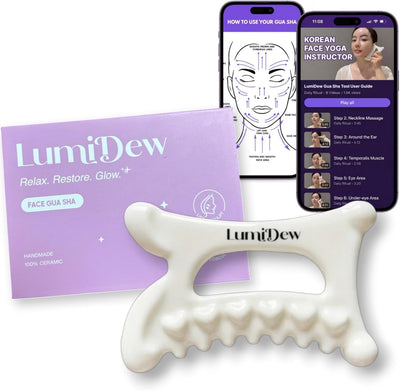 LumiDew Herramienta de cerámica Guasha para cara y cuerpo, masajeador de drenaje linfático, herramienta para esculpir la cara, moldeador de mandíbula y reductor de doble barbilla, regalos de cuidado p