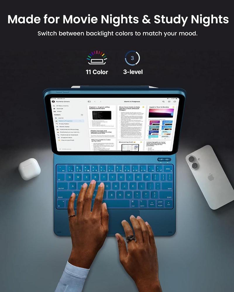 Funda con Teclado typecase Edge para iPad 11" (A16) / 10.ª Gen - Azul Pacífico