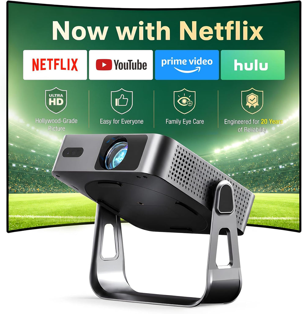 【Officially-Licensed APP & Native 1080P】Thinnest 1.81" Smart Mini Projector Lens with WiFi and Bluetooth, Auto Focus & Keystone Portable Outdoor Projector, VOPLLS 4K Home Movie Projector Lens