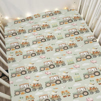Spring Farm Life Baby Crib Sheets for Boy Girl 28"x52" Tractor Pig Lamb Cow Duck Sunflowers Soft Stretchy Fitted Crib Ma