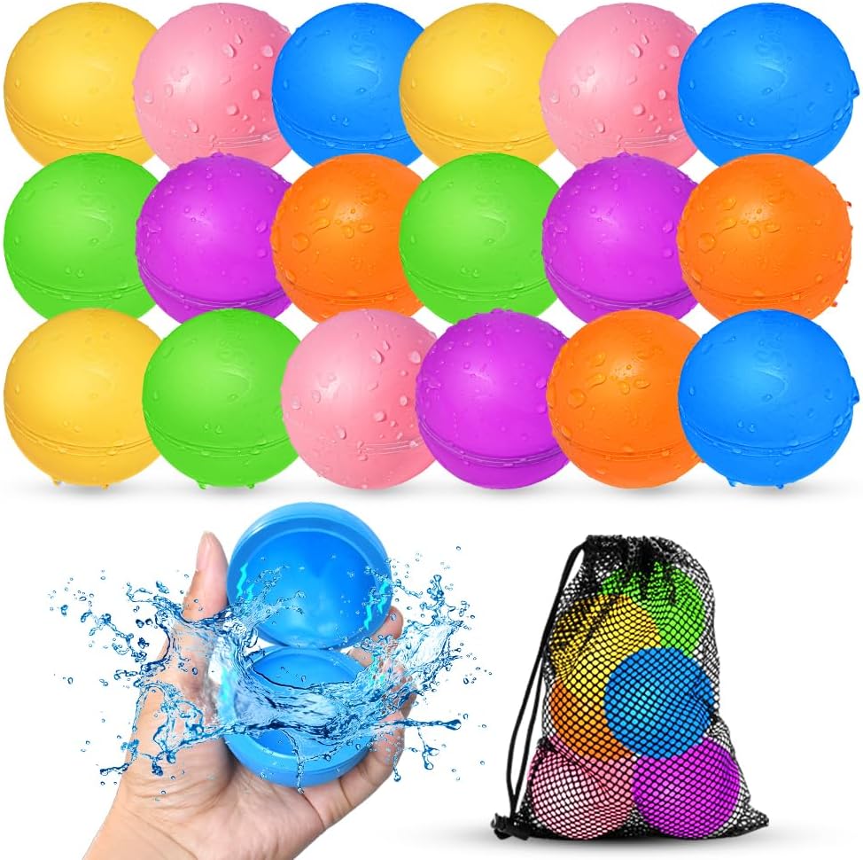 18Pcs Reusable Water Balloons for Kids, Pool Beach Water Toys for Boys and Girls, Outdoor Summer Toys for Kids Ages 3-12