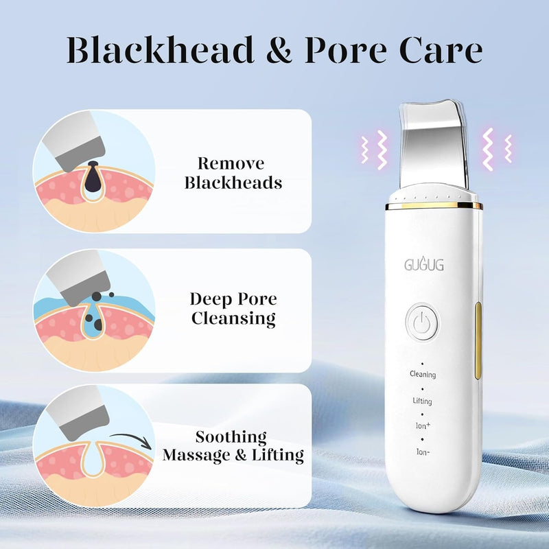 GUGUG - Espátula para exfoliar la piel, espátula facial, limpiador de poros, herramientas removedoras de puntos negros con 4 modos para limpieza profunda facial - Blanco
