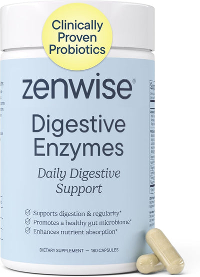 Zenwise Health Enzimas digestivas para la salud intestinal y el alivio de la hinchazón, suplemento de digestión de múltiples enzimas con probióticos, bromelina y papaya para apoyo a la salud digestiva