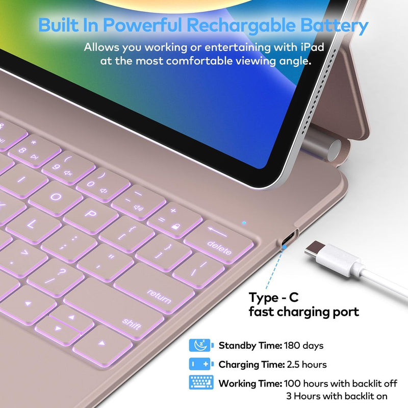 Funda con Teclado runelk para iPad Air 11" (M4/M3/M2) y Pro 11" - Oro Rosa