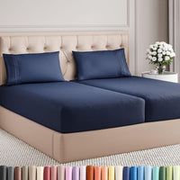 Split King Size 5 Piece Sheet Set - Breathable & Cooling Sheets - Navy Blue