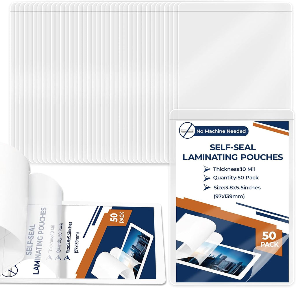 50 Pack 10 Mil 3"x5" Self Sealing Laminating Pouches Self Adhesive Lamination Pouches Clear Laminate Sheets for Photos I
