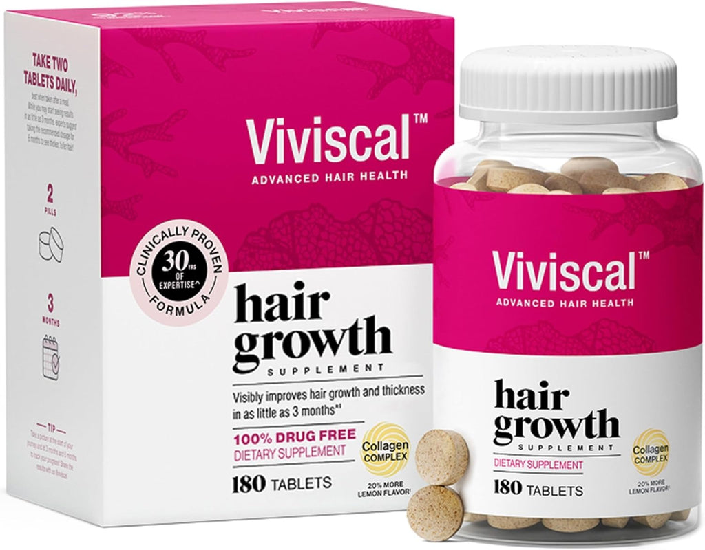 Viviscal Suplementos para el crecimiento del cabello para mujeres, soporte para el cabello más grueso y completo para adelgazar el cabello y la pérdida de cabello, con biotina y colágeno marino, sin