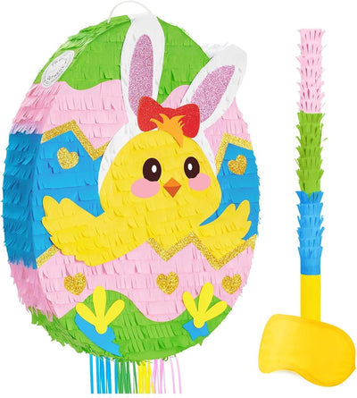 WERNNSAI Easter Egg Piñata - Easter Bunny Piñata with Blindfold and Stick