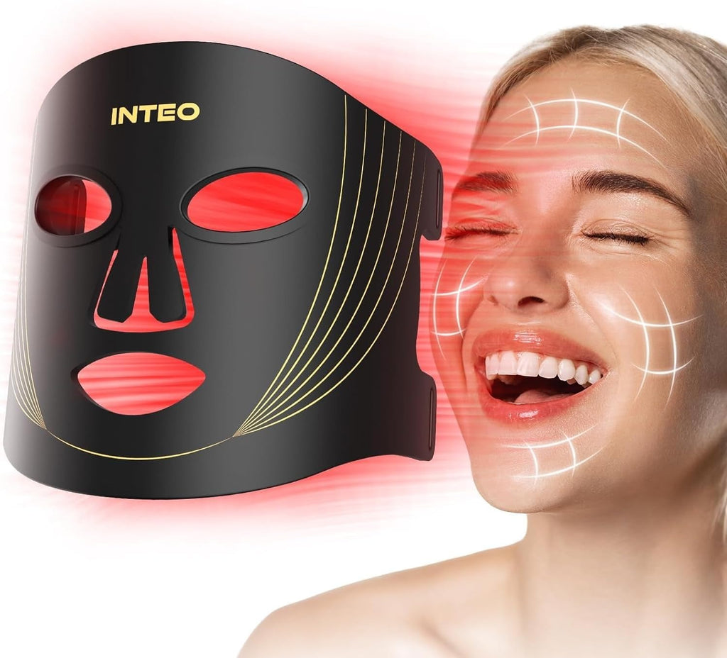 INTEO Terapia de Luz Roja para el Rostro, Máscara Facial LED Portátil de Terapia de Luz de 3 Modos con Control Remoto, Máscara de Luz Roja Infrarroja Cercana 850 con Función de Temporizador, Terapia