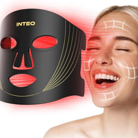 INTEO Terapia de Luz Roja para el Rostro, Máscara Facial LED Portátil de Terapia de Luz de 3 Modos con Control Remoto, Máscara de Luz Roja Infrarroja Cercana 850 con Función de Temporizador, Terapia