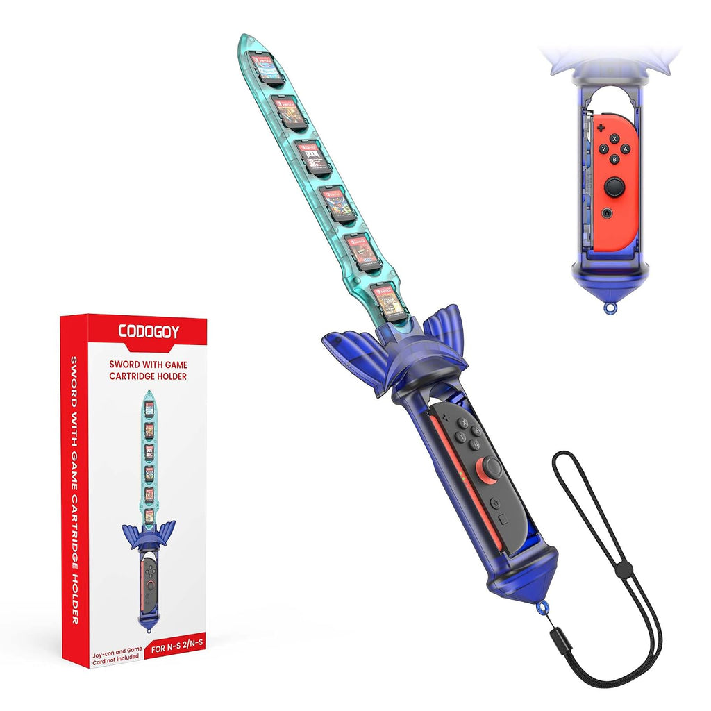 Nintendo Switch Accessories, Skyward Sword Grip with Built-in 12 Game Card Holder, Compatible with Switch 2/1/OLED Contr