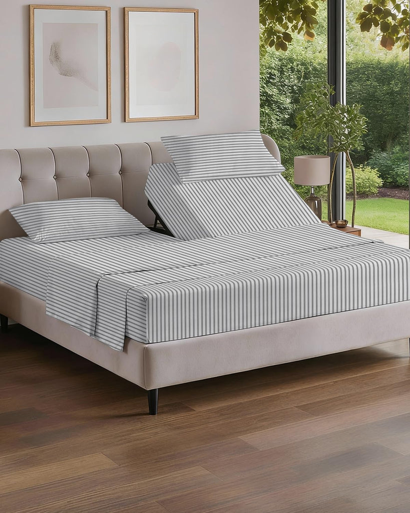 Flex Top Split Head King 4 Piece Sheet Set - Soft & Cooling - Grey Stripes