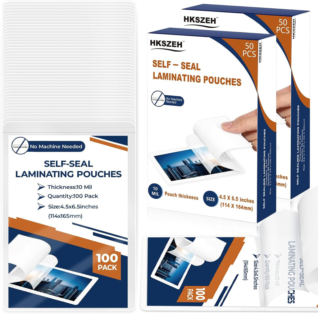 100 Pack 10 Mil 4"x6" Self Sealing Laminating Pouches Self Adhesive Lamination Pouches Clear Laminate Sheets for Office
