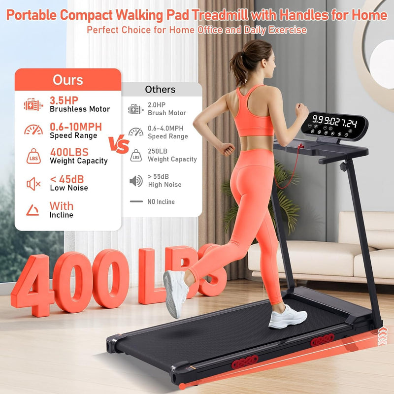 MCRG Portable Walking Pad Treadmill with Handle Bar Incline for Home Small