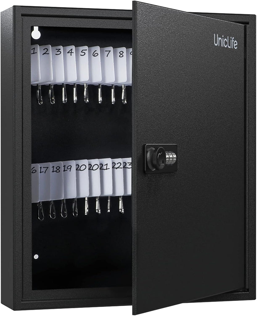 Uniclife 60 Position Slotted Key Cabinet with Combination Lock Resettable Black Digital Security Storage Box Steel Key O