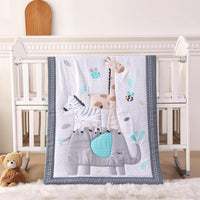 Wowelife Mini Crib Bedding Set Boy, 3 Piece Baby Bedding Set Nursery Bedding Set Elephant, Giraffe, Zebra Breathable Sof