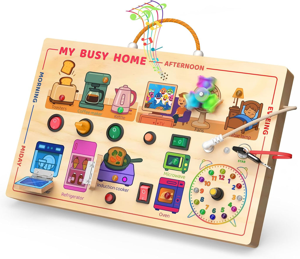 flycoost My Busy Home Montessori Busy Board for Toddlers 1-3