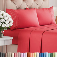 Queen Size 4 Piece Sheet Set - Comfy Breathable & Cooling Sheets - Red
