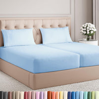 Split King Size 5 Piece Sheet Set - Comfy Breathable & Cooling - Light Blue