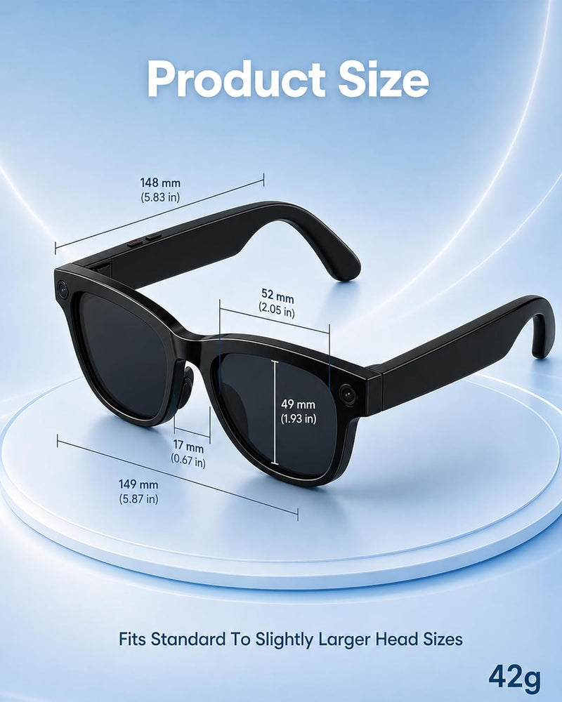 Coucur AI Smart Glasses with Camera,Bluetooth Camera Glasses for Men Women