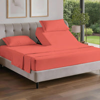 Flex Top Split Head King 4 Piece Sheet Set - Ultra-Soft, Breathable - Coral