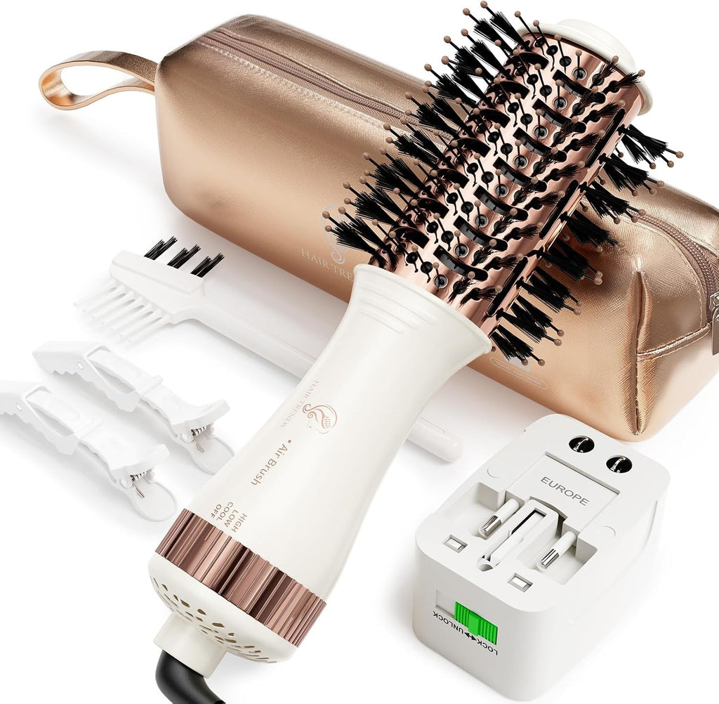 Cepillo Secador de Viaje 2 en 1, Mini Cepillo de Aire Caliente de Doble Voltaje 110V-240V, Hair Trends Nano Titanium de 2 Pulgadas Secador de Cabello y Estilizador Voluminizador de Un Solo Paso Forma