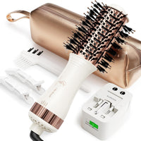 Cepillo Secador de Viaje 2 en 1, Mini Cepillo de Aire Caliente de Doble Voltaje 110V-240V, Hair Trends Nano Titanium de 2 Pulgadas Secador de Cabello y Estilizador Voluminizador de Un Solo Paso Forma