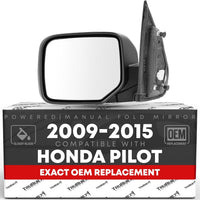 Driver Side Mirror Replacement - Compatible with 2009-2015 Honda Pilot - Powered Adjustment, Heated, Manual Fold, Flat G