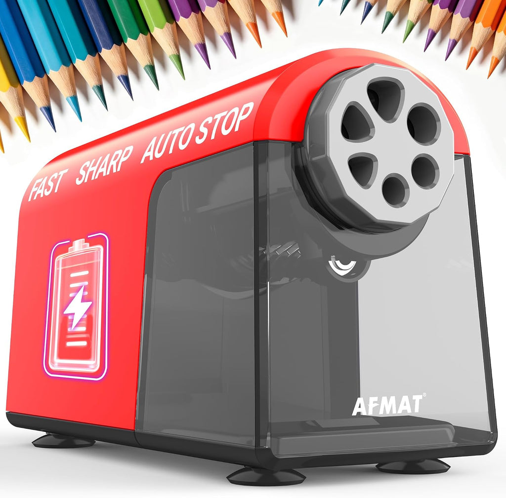 AFMAT Electric Pencil Sharpener Heavy Duty, 6 Holes, Cordless & Rechargeable, Fast Sharpen, Auto Stop, 10K+ Uses, Classr