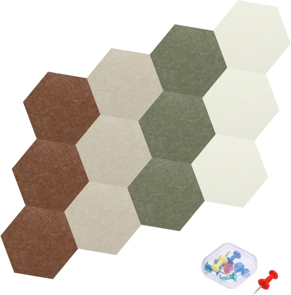 MECCANIXITY 12Pcs Hexagon Acoustic Panels 7.9 x 6.9 x 0.47" B1 Fireproof Soundproof Foam Panels with 7 Push Pins for Wal