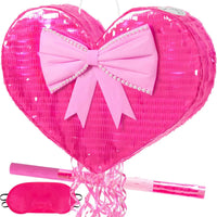WERNNSAI Heart Piñata - Pink Heart Pull String Piñata, Blindfold Stick
