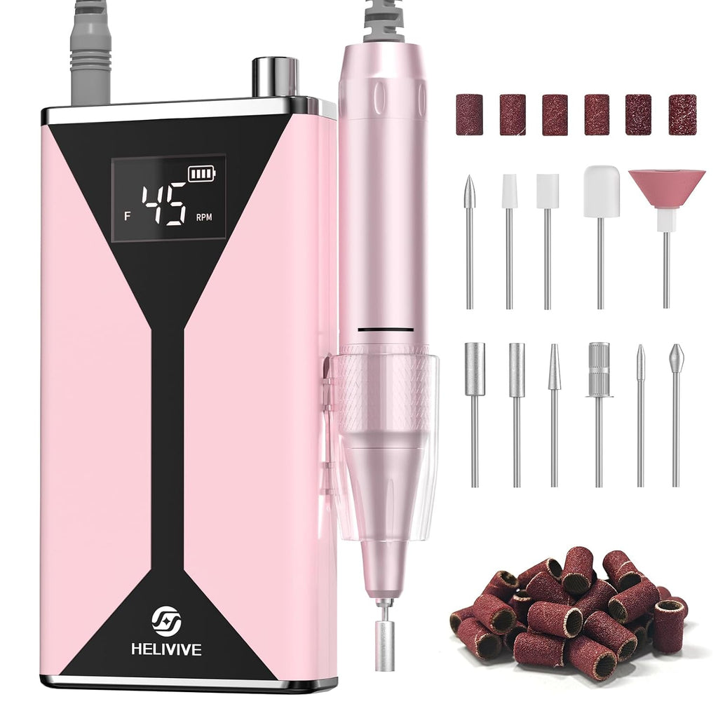 HELIVIVE Professional Electric Nail Drill 45000RPM Cordless Nail File