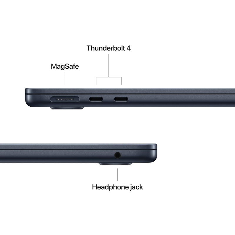 MacBook Air M5 Midnight puertos MagSafe Thunderbolt 4 y headphone jack