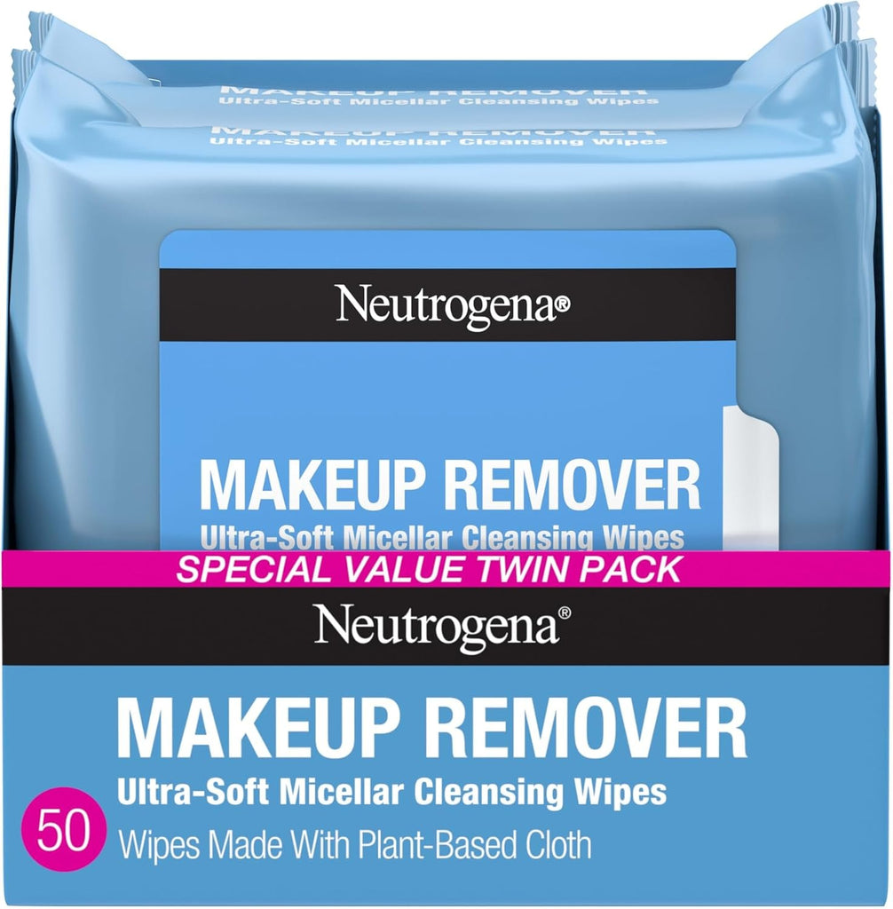 Neutrogena Toallitas para quitar maquillaje micelares sin alcohol para el rostro, eliminan la máscara impermeable y el aceite, toallitas de tela 100% compostable a base de plantas