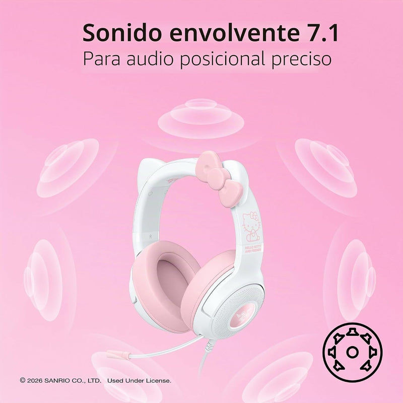 Razer Kraken Kitty V2 USB Wired Headset: Hello Kitty Ears - Chroma RGB Stream Reactive Lighting, HyperClear Cardioid Mic, 7.1 Surround Sound, Triforce 40mm Drivers - Hello Kitty Edition