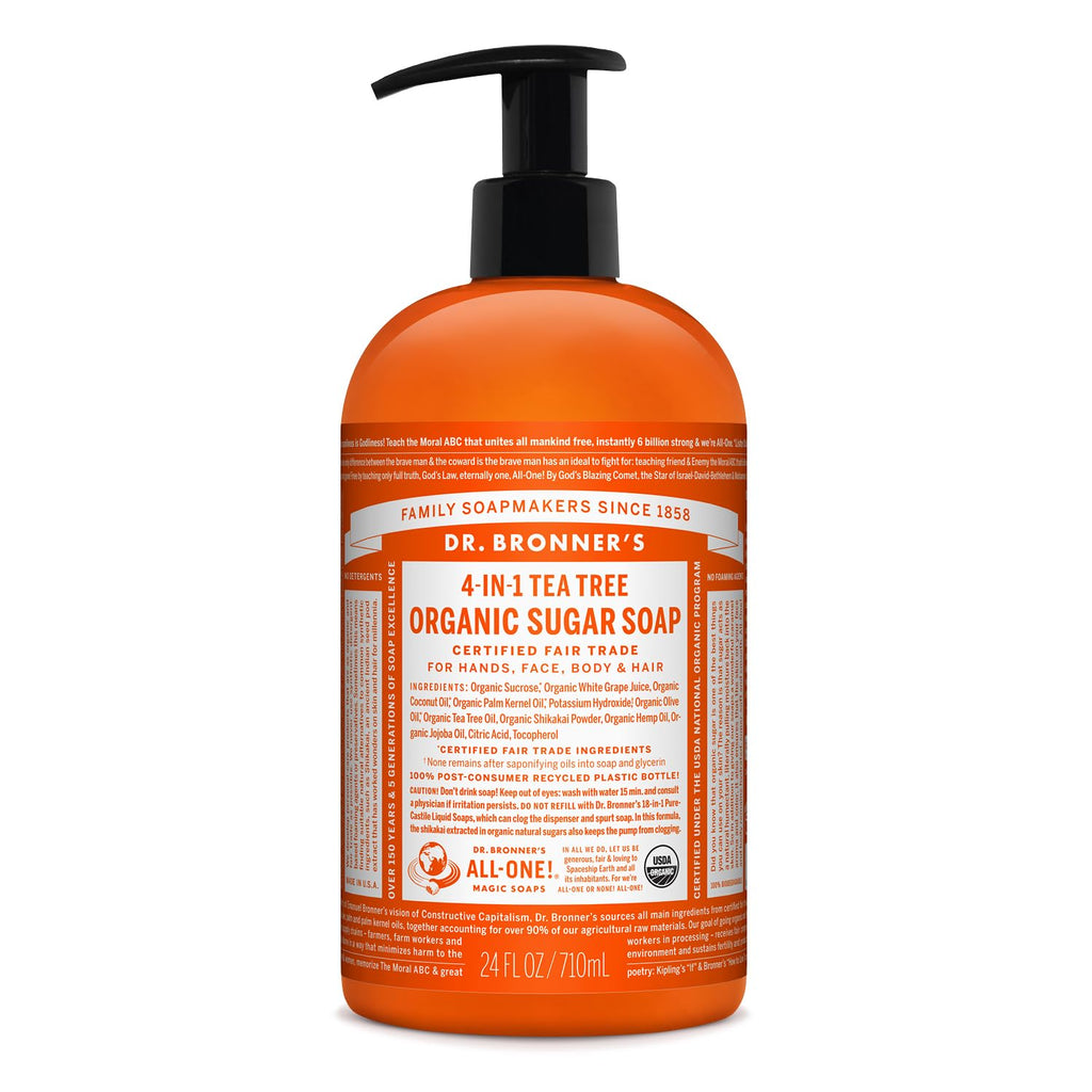 Dr. Bronner's - Organic Sugar Soap (Tea Tree, 24 Ounce) - Made with Organic Oils, Sugar and Shikakai Powder, 4-in-1 Uses