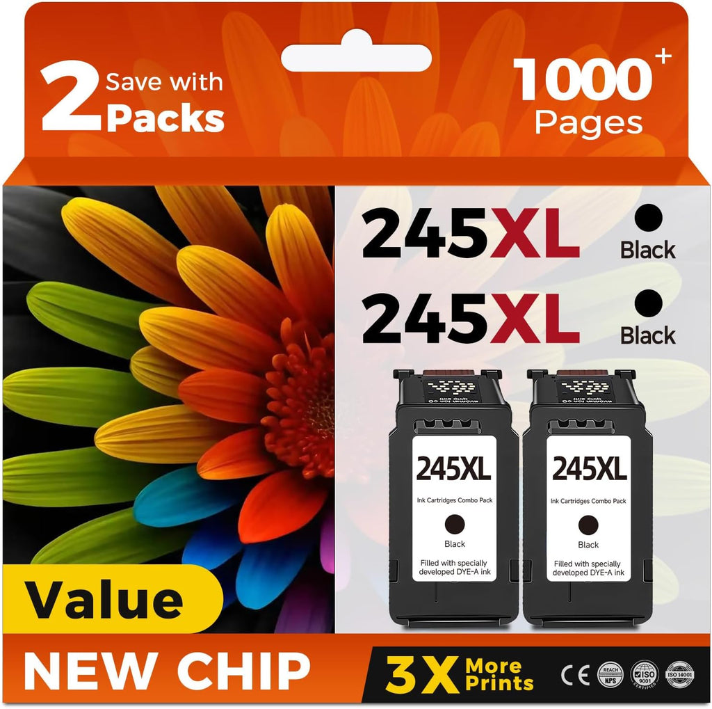 Skyink Compatible 245XL Ink Cartridge Replacement for Canon 245 XL PG-245 PG245 (Black 2-Pack) to use with MX490 TR4520