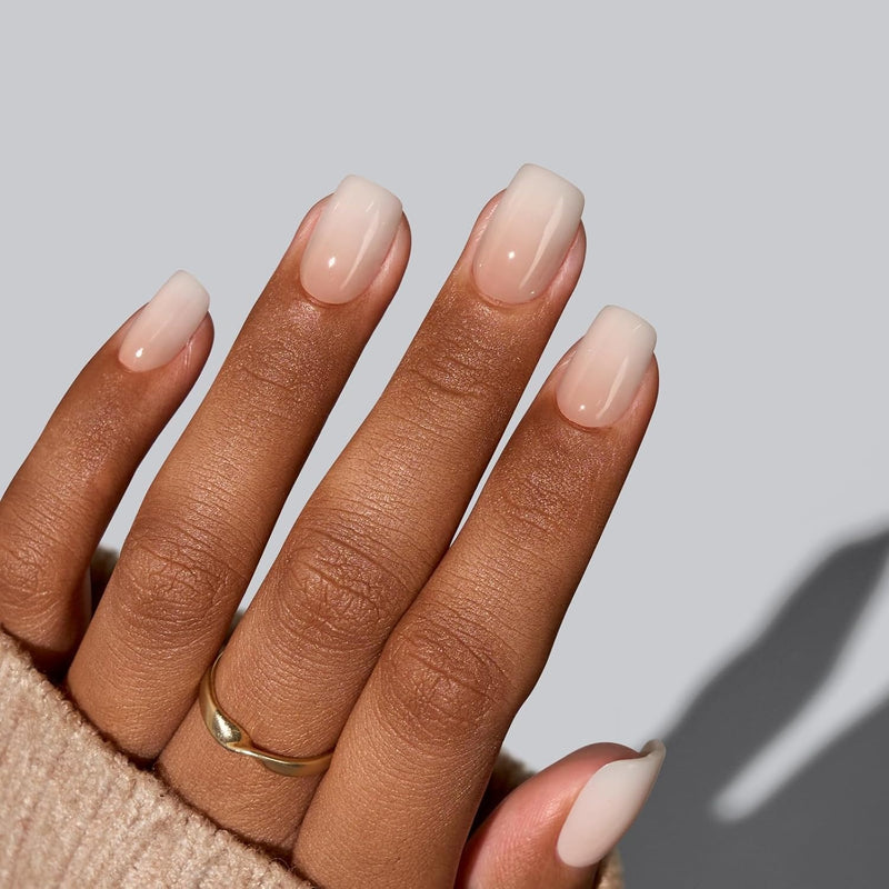 BTArtbox - Uñas postizas cortas cuadradas con efecto ombré color vainilla, de gel suave, reutilizables, con pegamento, 30 piezas en 15 tamaños, diseño Vanilla Cream
