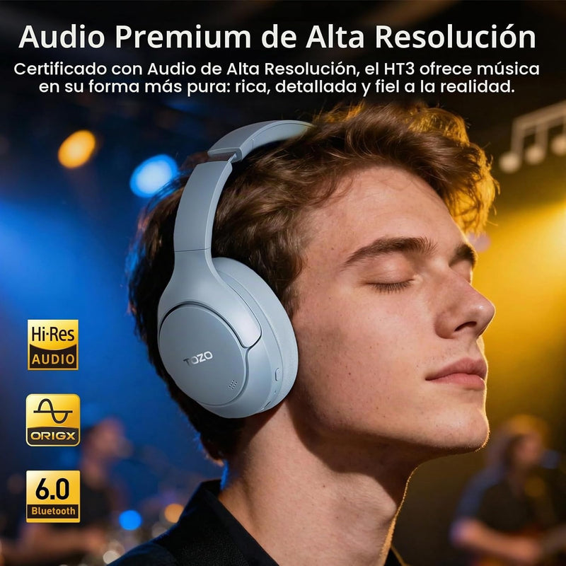 TOZO HT3 Hybrid Noise Cancelling Wireless Headphones, 90H Over Ear Headset