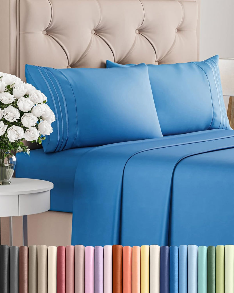 King Size 4 Piece Sheet Set - Breathable & Cooling Sheets - Royal Blue