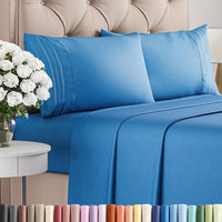 Queen Size 4 Piece Sheet Set - Breathable & Cooling Sheets - Royal Blue