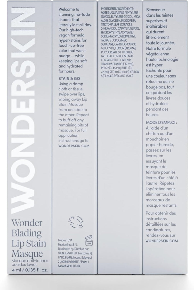Wonderskin Wonder Blading - Mascarilla labial, tinte labial nude de larga duración, no mancha, maquillaje de labios Stain and Go, (Whimsical Masque)