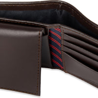 Tommy Hilfiger Men's Leather Wallet – Slim Bifold with 6 Credit Card Pockets and Removable ID Window, Casual Brown, One Size
