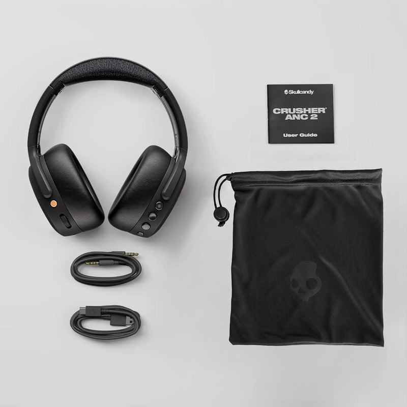 Skullcandy Crusher ANC 2 Wireless Over-Ear Bluetooth Headphones with Multi-Sensory Bass, Active Noise Cancelling, Up to 60 Hours Battery, Microphone for iPhone Android - Black/Asphalt