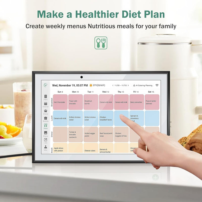 LQN WiFi Digital Calendar Smart Family Planner,Chore Charts, Achievement Rewards, AI Meal Planning, Smart Touchscreen Interactive Display for Schedules and Cloud Photo Desk Calendar Refills, 10.1'' Bl