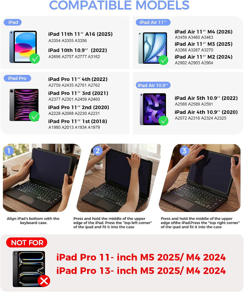 Funda con Teclado NOKBABO para iPad 10/11 (A16) y Air 11" (M4/M3/M2) - Frambuesa