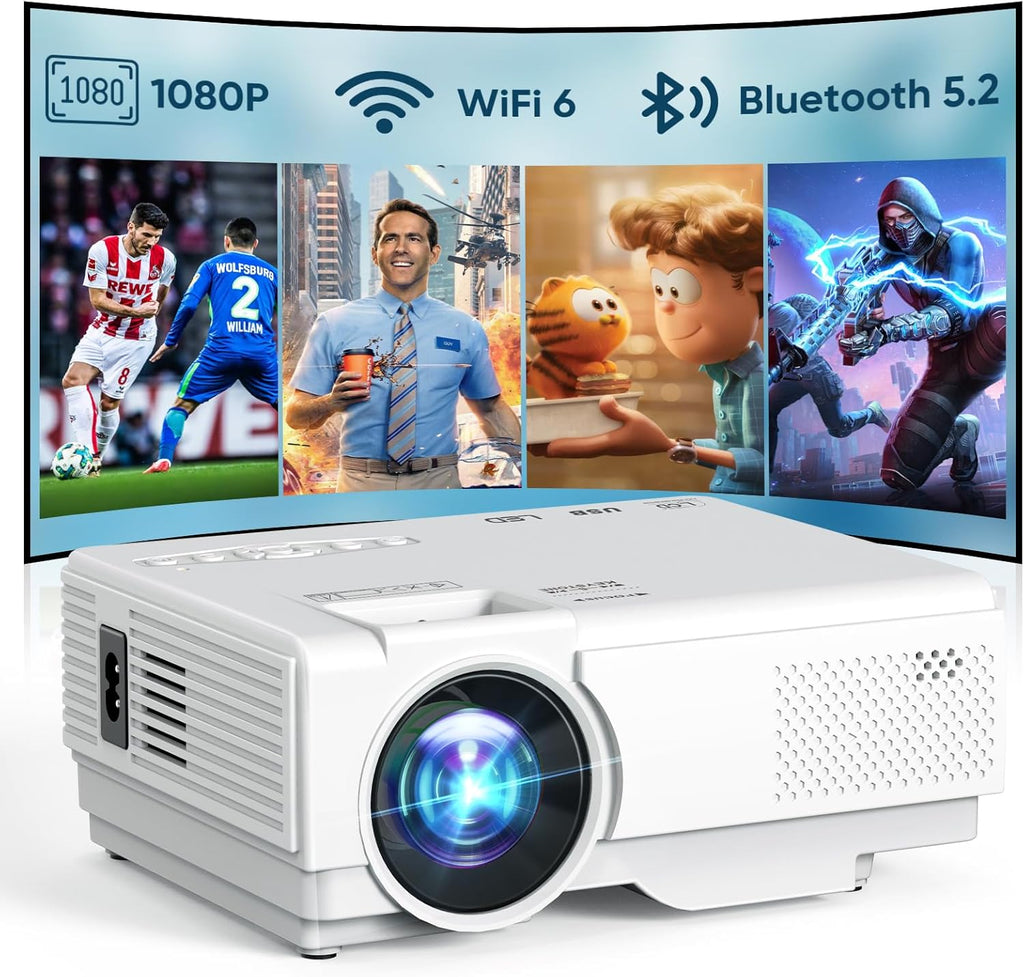 NISOO Mini Projector with WiFi and Bluetooth, 1080P Outdoor Movie Projector